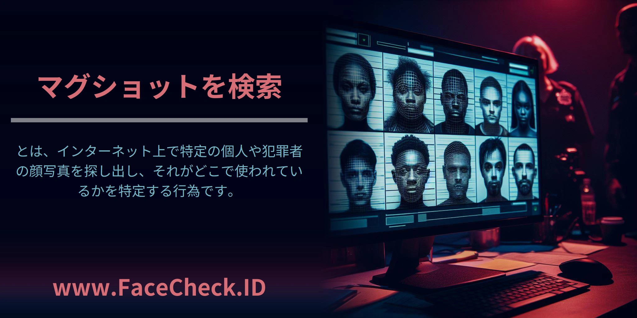 <b>マグショットを検索</b>とは、インターネット上で特定の個人や犯罪者の顔写真を探し出し、それがどこで使われているかを特定する行為です。