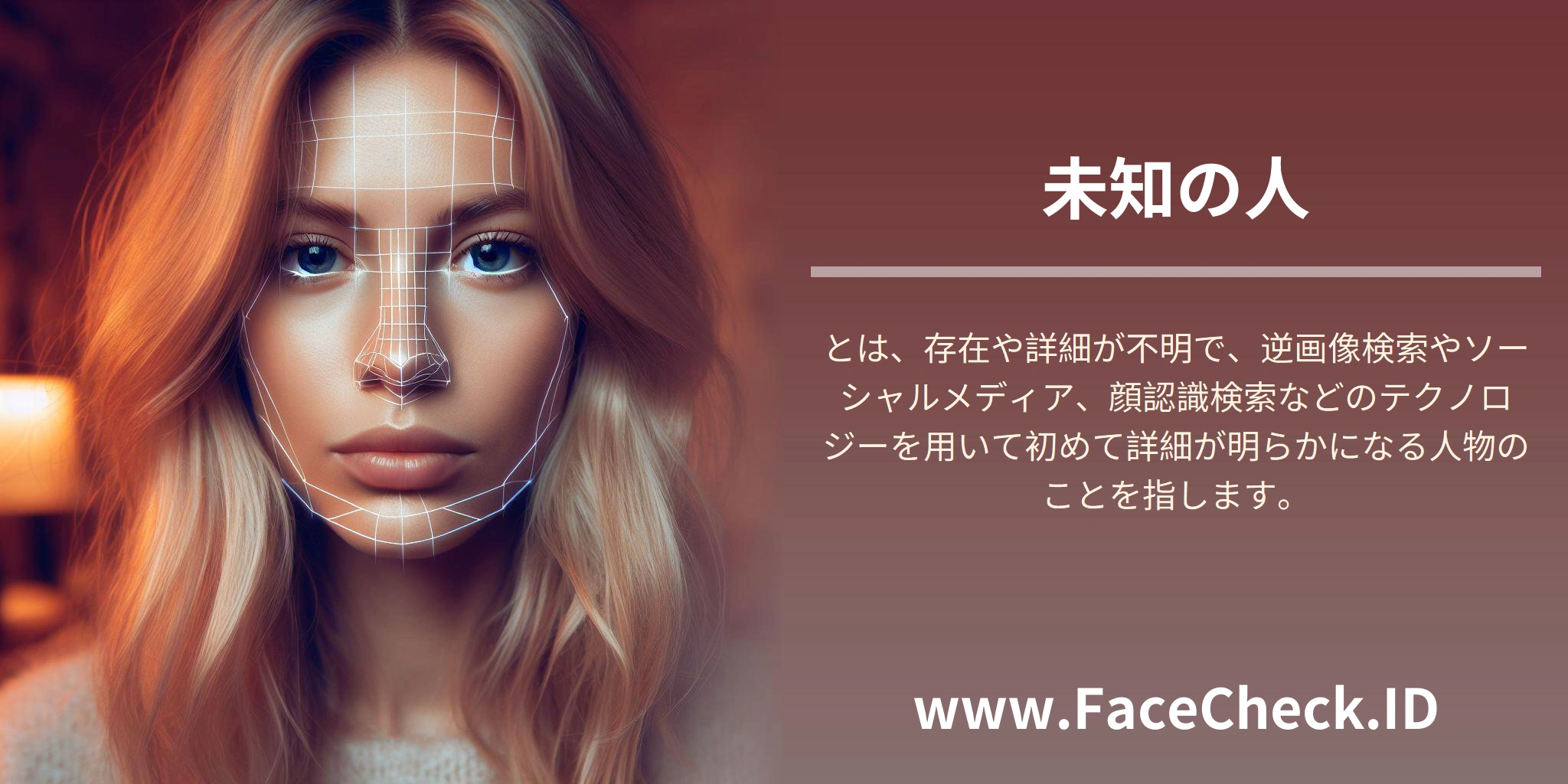 <b>未知の人</b>とは、存在や詳細が不明で、逆画像検索やソーシャルメディア、顔認識検索などのテクノロジーを用いて初めて詳細が明らかになる人物のことを指します。