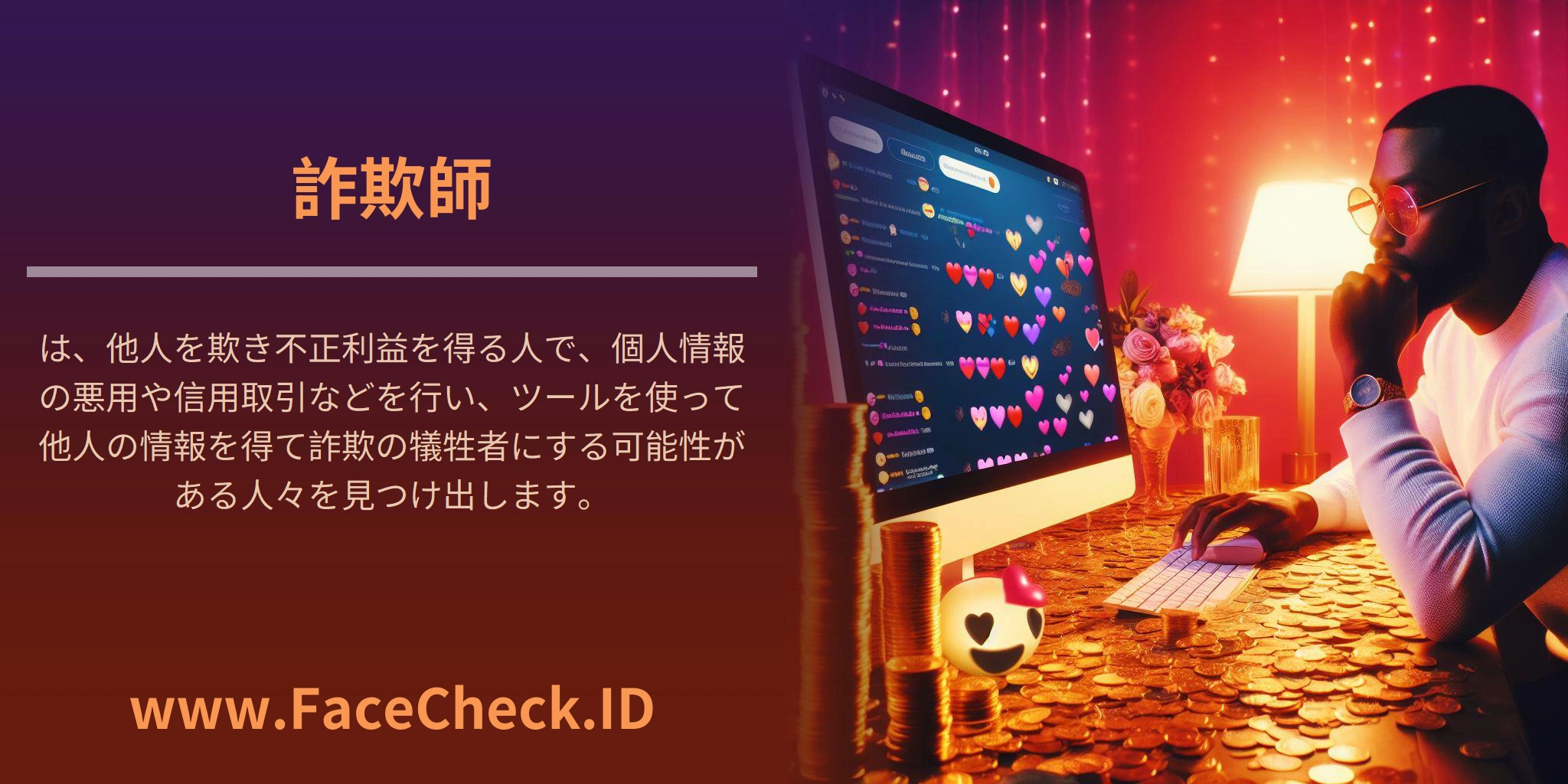 詐欺師は、他人を欺き不正利益を得る人で、個人情報の悪用や信用取引などを行い、ツールを使って他人の情報を得て詐欺の犠牲者にする可能性がある人々を見つけ出します。