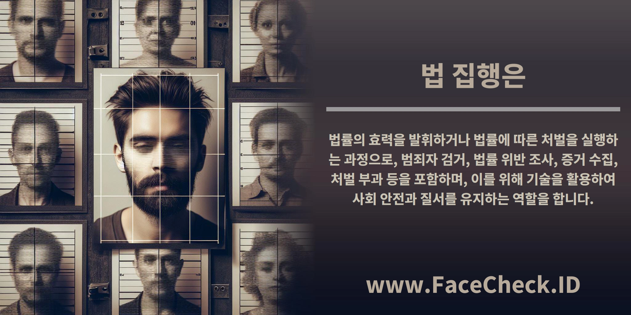 <b>법 집행은</b> 법률의 효력을 발휘하거나 법률에 따른 처벌을 실행하는 과정으로, 범죄자 검거, 법률 위반 조사, 증거 수집, 처벌 부과 등을 포함하며, 이를 위해 기술을 활용하여 사회 안전과 질서를 유지하는 역할을 합니다.