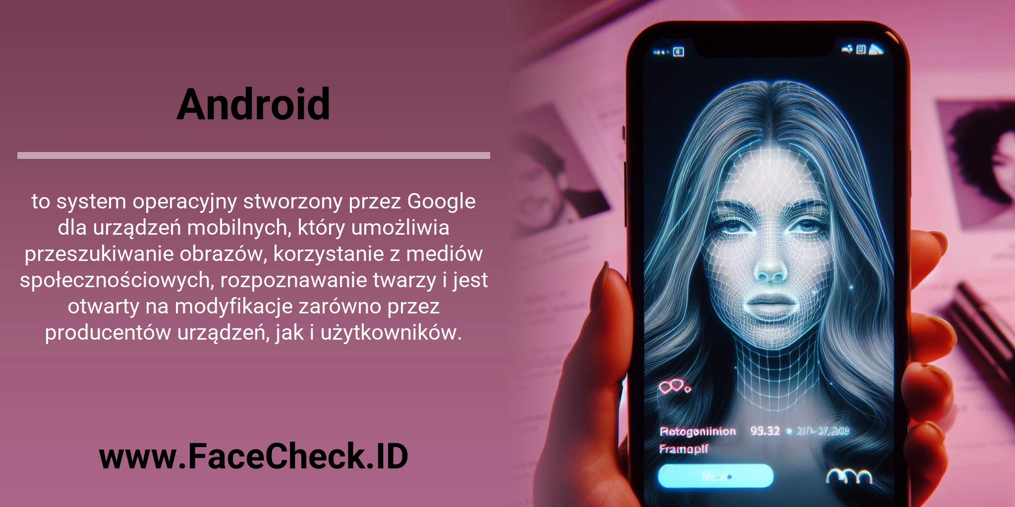 Android to system operacyjny stworzony przez Google dla urządzeń mobilnych, który umożliwia przeszukiwanie obrazów, korzystanie z mediów społecznościowych, rozpoznawanie twarzy i jest otwarty na modyfikacje zarówno przez producentów urządzeń, jak i użytkowników.