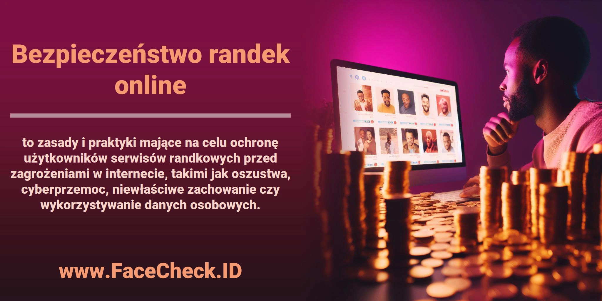<b>Bezpieczeństwo randek online</b> to zasady i praktyki mające na celu ochronę użytkowników serwisów randkowych przed zagrożeniami w internecie, takimi jak oszustwa, cyberprzemoc, niewłaściwe zachowanie czy wykorzystywanie danych osobowych.