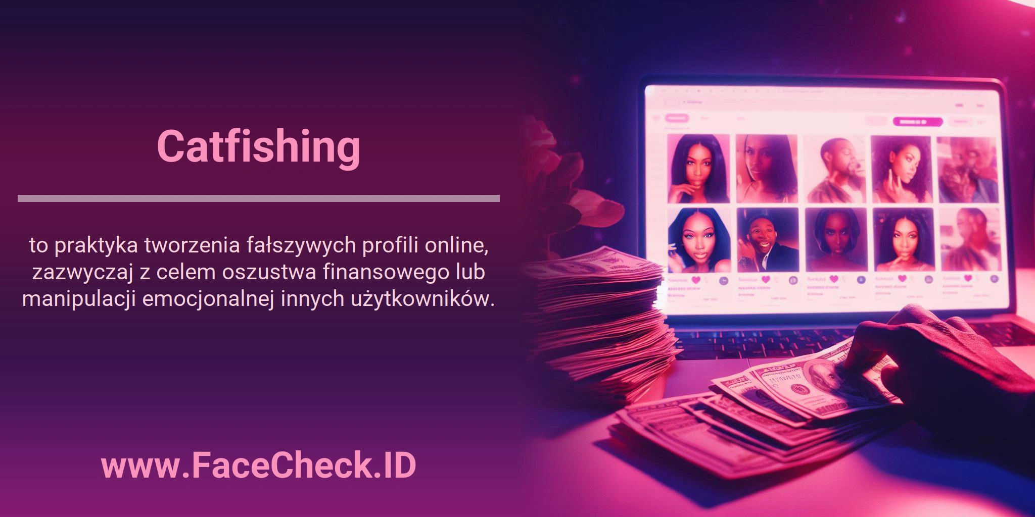 Catfishing to praktyka tworzenia fałszywych profili online, zazwyczaj z celem oszustwa finansowego lub manipulacji emocjonalnej innych użytkowników.
