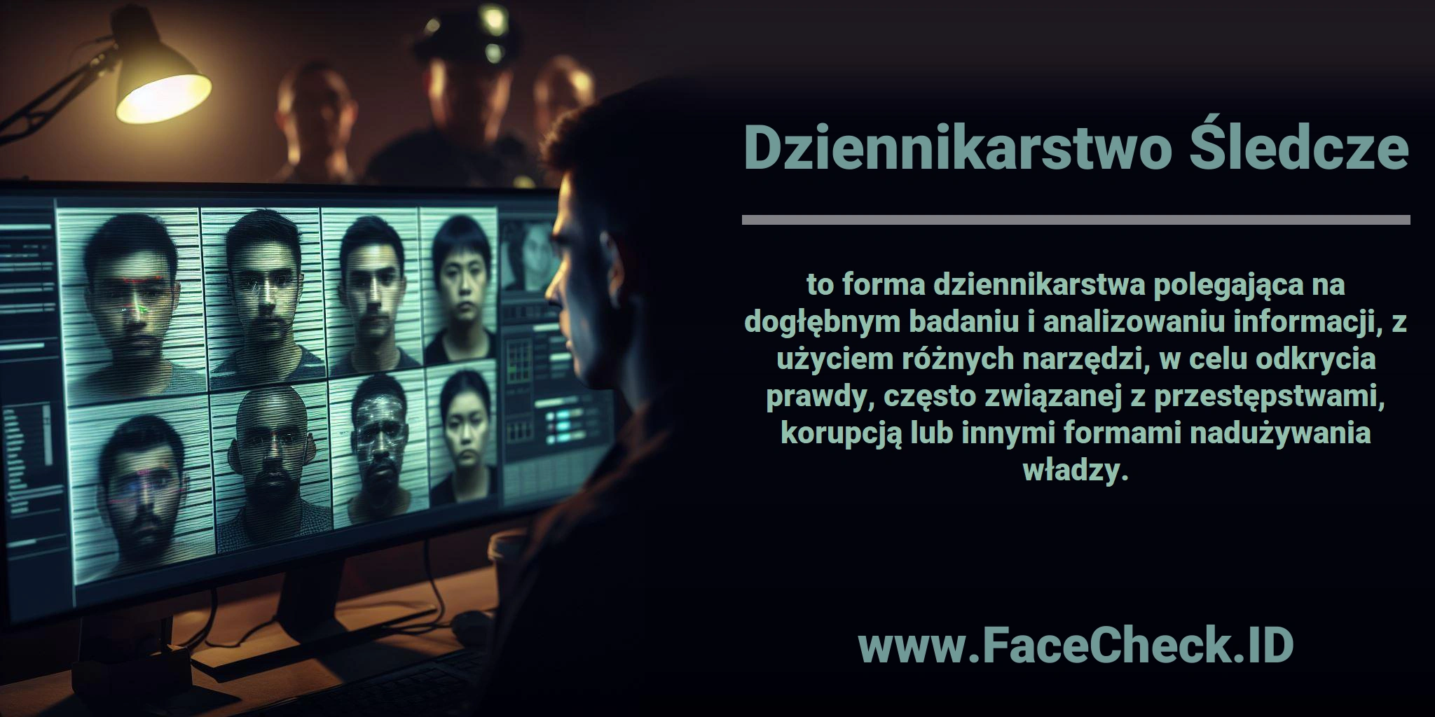 <b>Dziennikarstwo Śledcze</b> to forma dziennikarstwa polegająca na dogłębnym badaniu i analizowaniu informacji, z użyciem różnych narzędzi, w celu odkrycia prawdy, często związanej z przestępstwami, korupcją lub innymi formami nadużywania władzy.