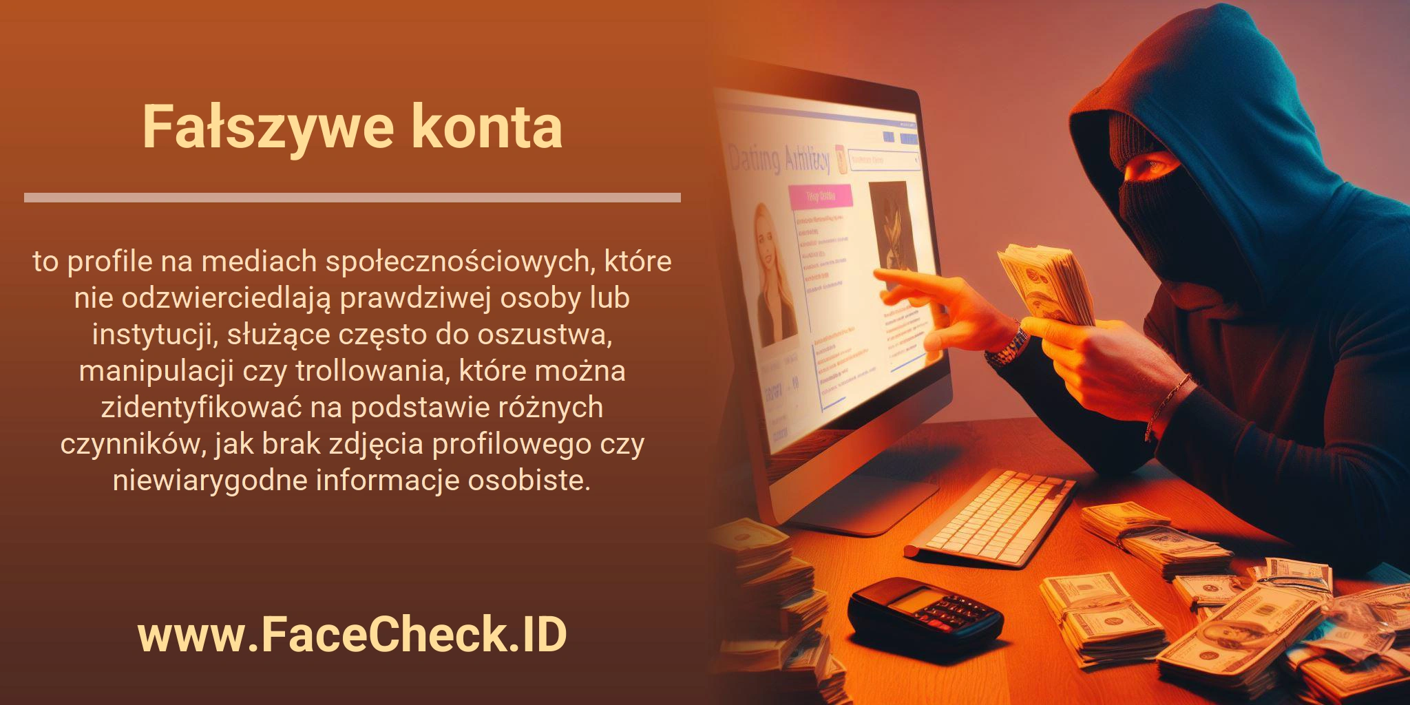 Fałszywe konta to profile na mediach społecznościowych, które nie odzwierciedlają prawdziwej osoby lub instytucji, służące często do oszustwa, manipulacji czy trollowania, które można zidentyfikować na podstawie różnych czynników, jak brak zdjęcia profilowego czy niewiarygodne informacje osobiste.