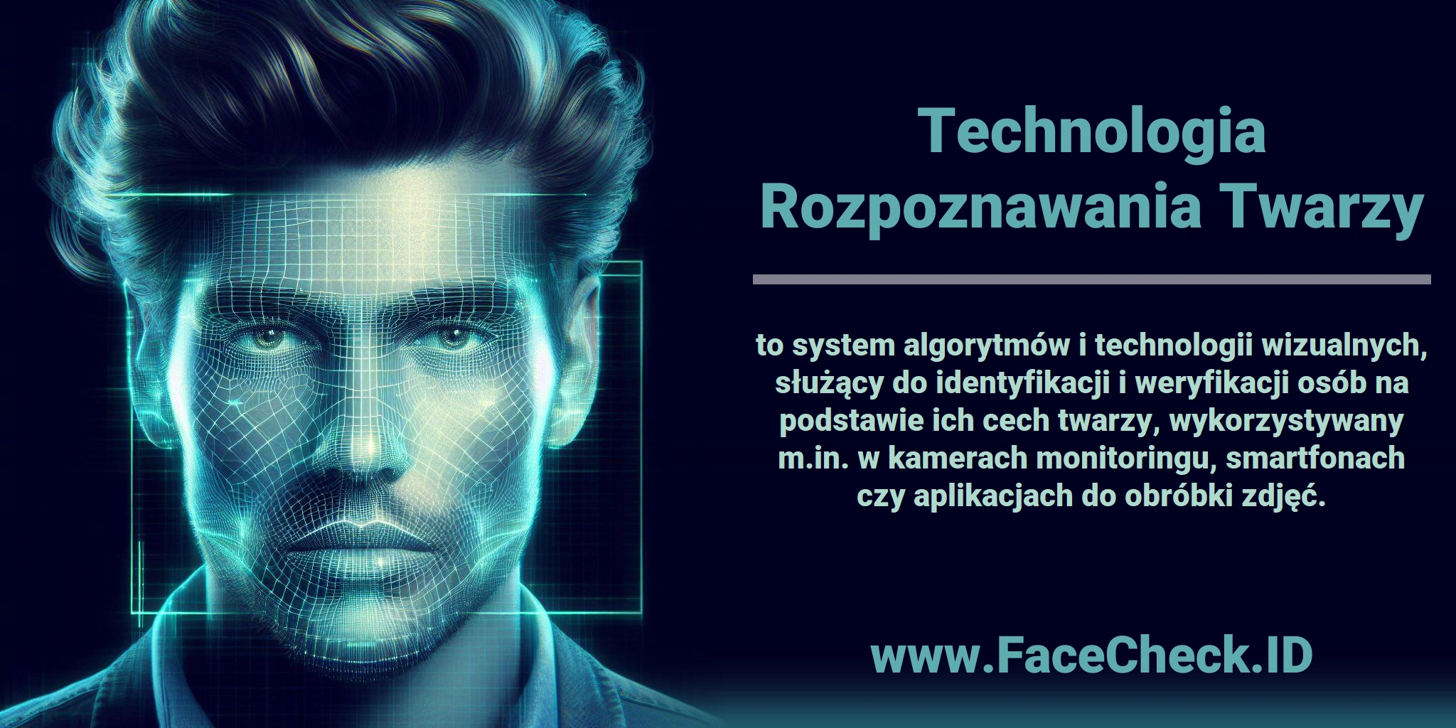 <b>Technologia Rozpoznawania Twarzy</b> to system algorytmów i technologii wizualnych, służący do identyfikacji i weryfikacji osób na podstawie ich cech twarzy, wykorzystywany m.in. w kamerach monitoringu, smartfonach czy aplikacjach do obróbki zdjęć.