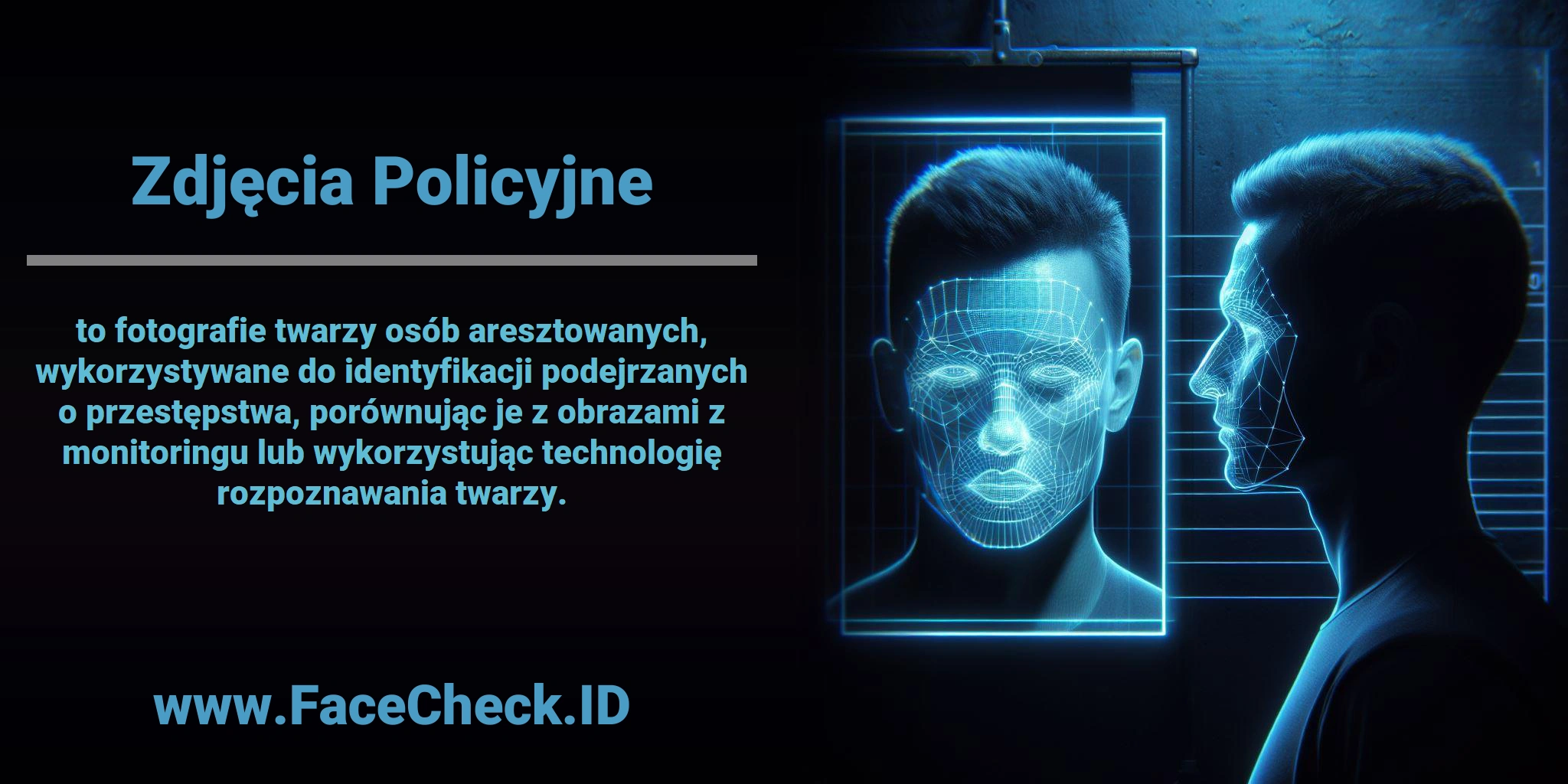 <b>Zdjęcia Policyjne</b> to fotografie twarzy osób aresztowanych, wykorzystywane do identyfikacji podejrzanych o przestępstwa, porównując je z obrazami z monitoringu lub wykorzystując technologię rozpoznawania twarzy.