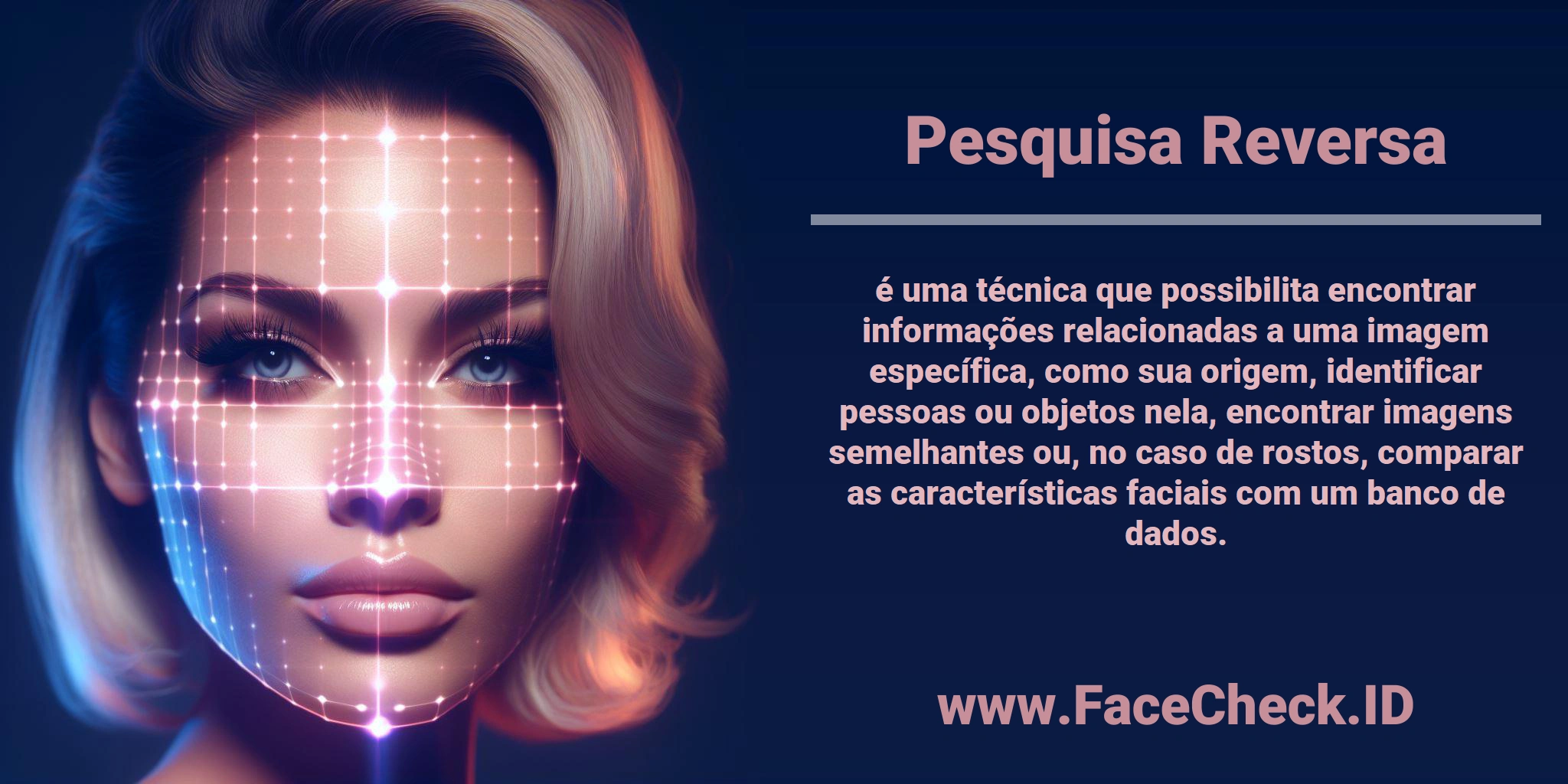 <b>Pesquisa Reversa</b> é uma técnica que possibilita encontrar informações relacionadas a uma imagem específica, como sua origem, identificar pessoas ou objetos nela, encontrar imagens semelhantes ou, no caso de rostos, comparar as características faciais com um banco de dados.