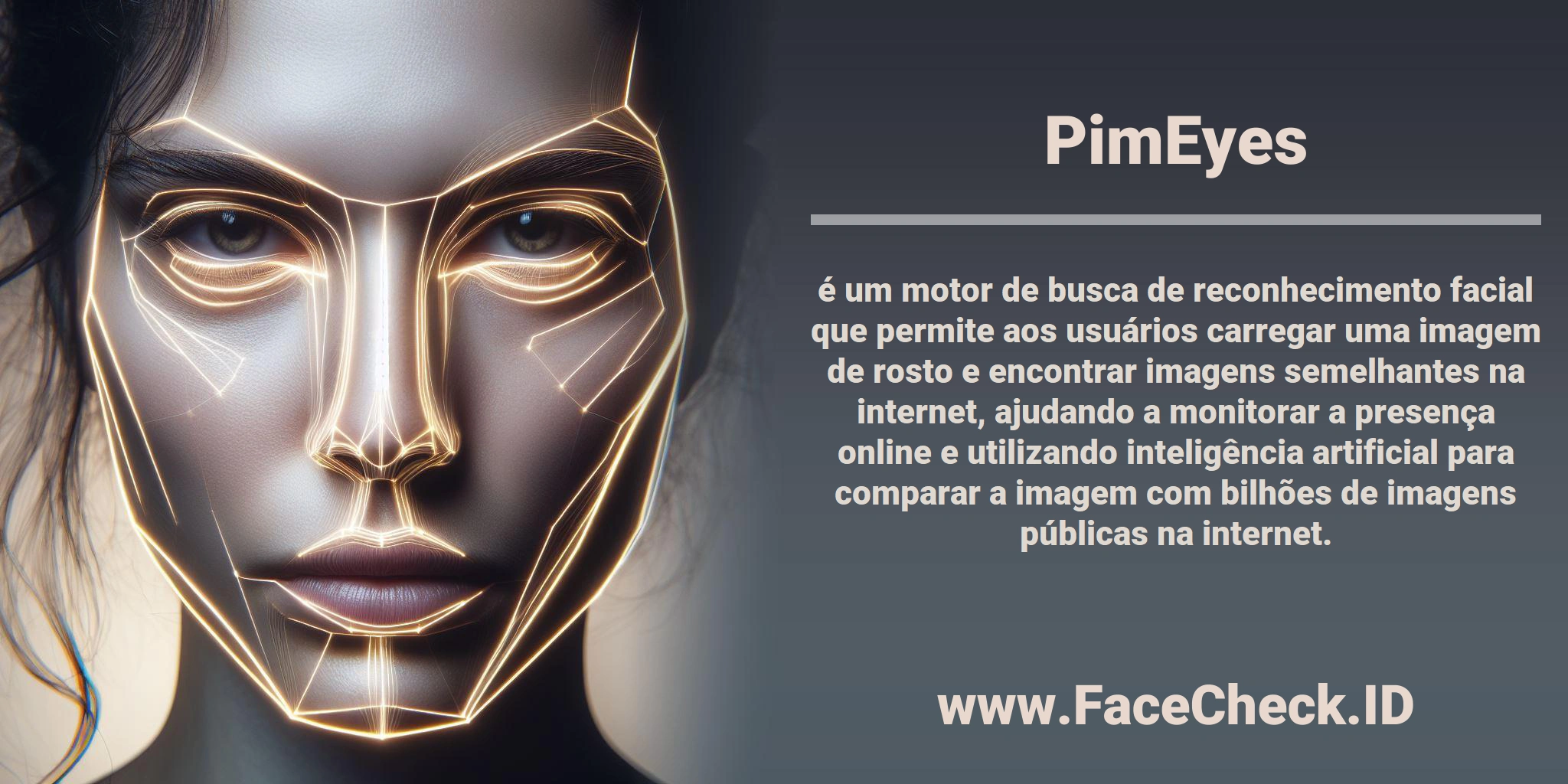 <b>PimEyes</b> é um motor de busca de reconhecimento facial que permite aos usuários carregar uma imagem de rosto e encontrar imagens semelhantes na internet, ajudando a monitorar a presença online e utilizando inteligência artificial para comparar a imagem com bilhões de imagens públicas na internet.