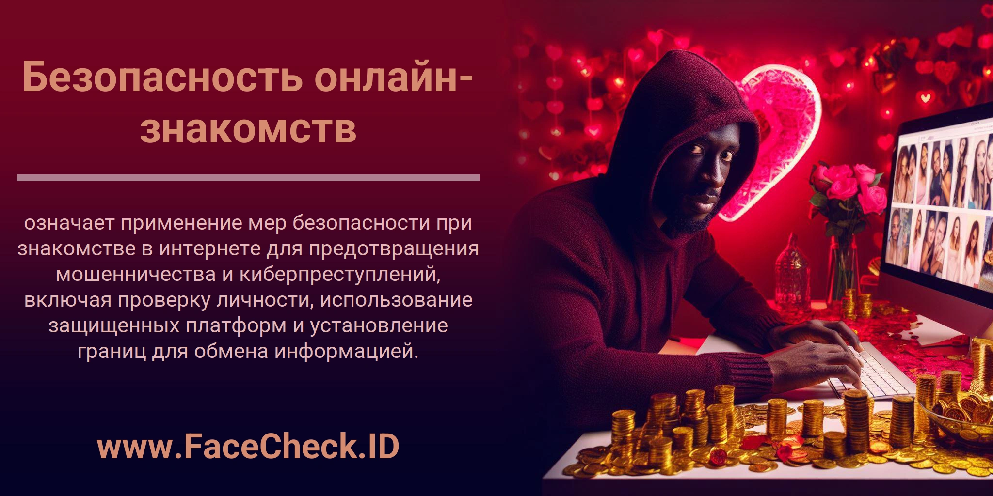 Безопасность онлайн-знакомств означает применение мер безопасности при знакомстве в интернете для предотвращения мошенничества и киберпреступлений, включая проверку личности, использование защищенных платформ и установление границ для обмена информацией.