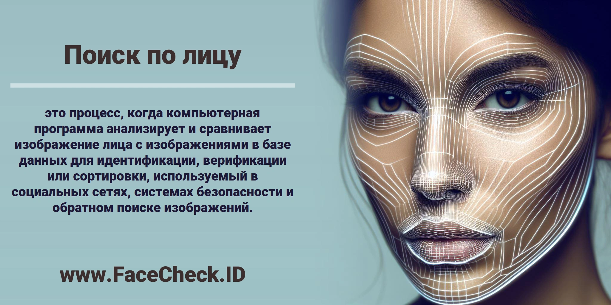 <b>Поиск по лицу</b> это процесс, когда компьютерная программа анализирует и сравнивает изображение лица с изображениями в базе данных для идентификации, верификации или сортировки, используемый в социальных сетях, системах безопасности и обратном поиске изображений.