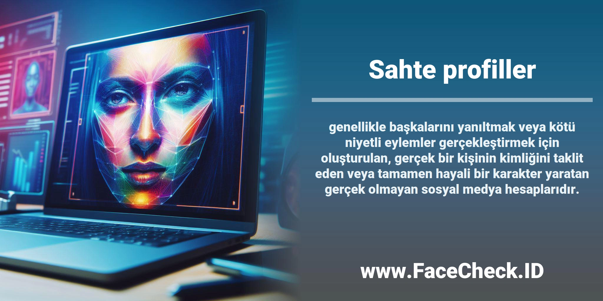 <b>Sahte profiller</b> genellikle başkalarını yanıltmak veya kötü niyetli eylemler gerçekleştirmek için oluşturulan, gerçek bir kişinin kimliğini taklit eden veya tamamen hayali bir karakter yaratan gerçek olmayan sosyal medya hesaplarıdır.