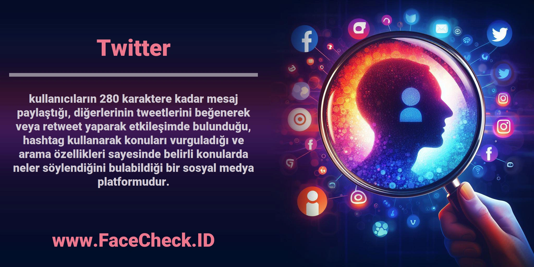 <b>Twitter</b> kullanıcıların 280 karaktere kadar mesaj paylaştığı, diğerlerinin tweetlerini beğenerek veya retweet yaparak etkileşimde bulunduğu, hashtag kullanarak konuları vurguladığı ve arama özellikleri sayesinde belirli konularda neler söylendiğini bulabildiği bir sosyal medya platformudur.