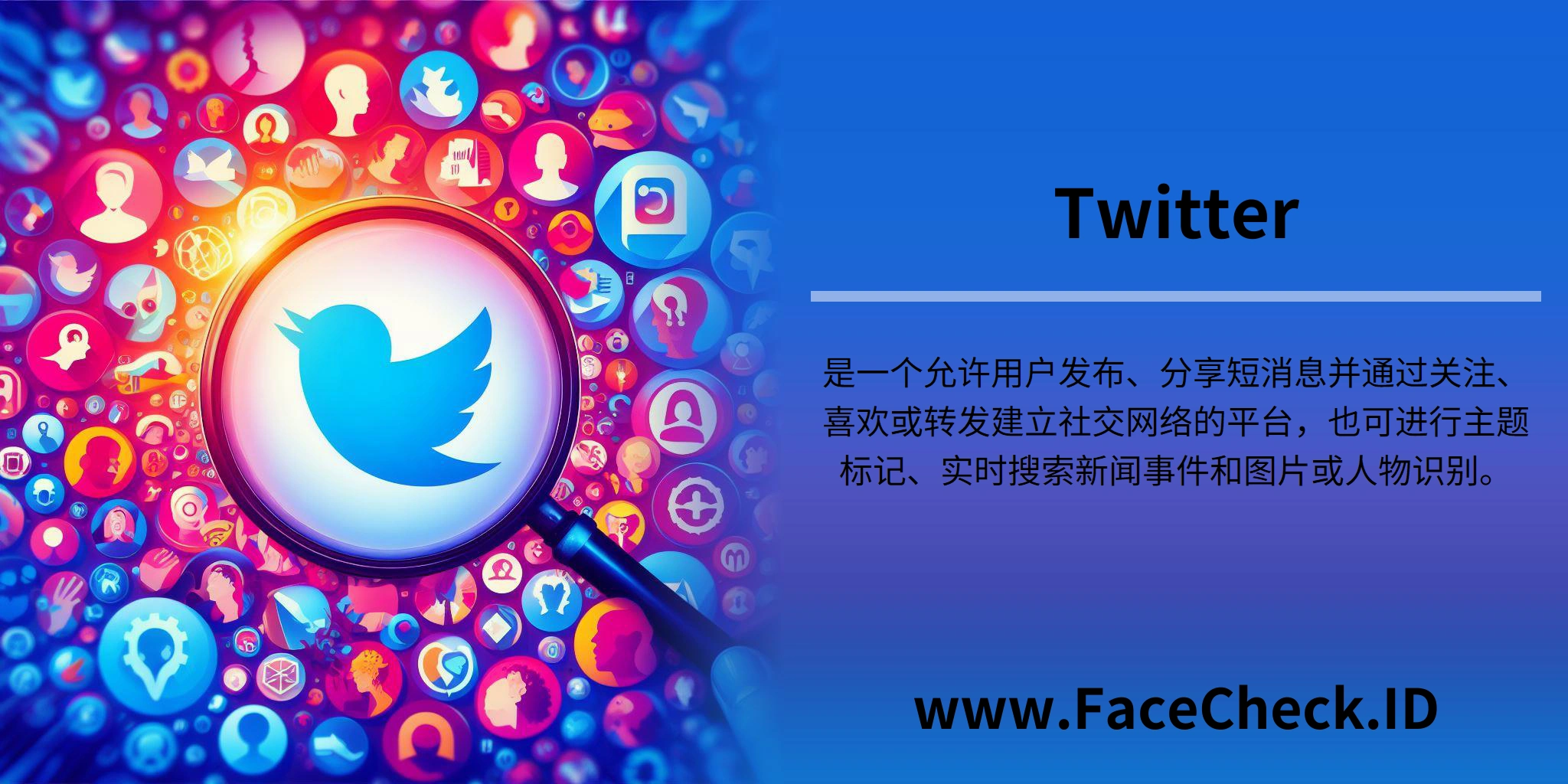Twitter是一个允许用户发布、分享短消息并通过关注、喜欢或转发建立社交网络的平台，也可进行主题标记、实时搜索新闻事件和图片或人物识别。