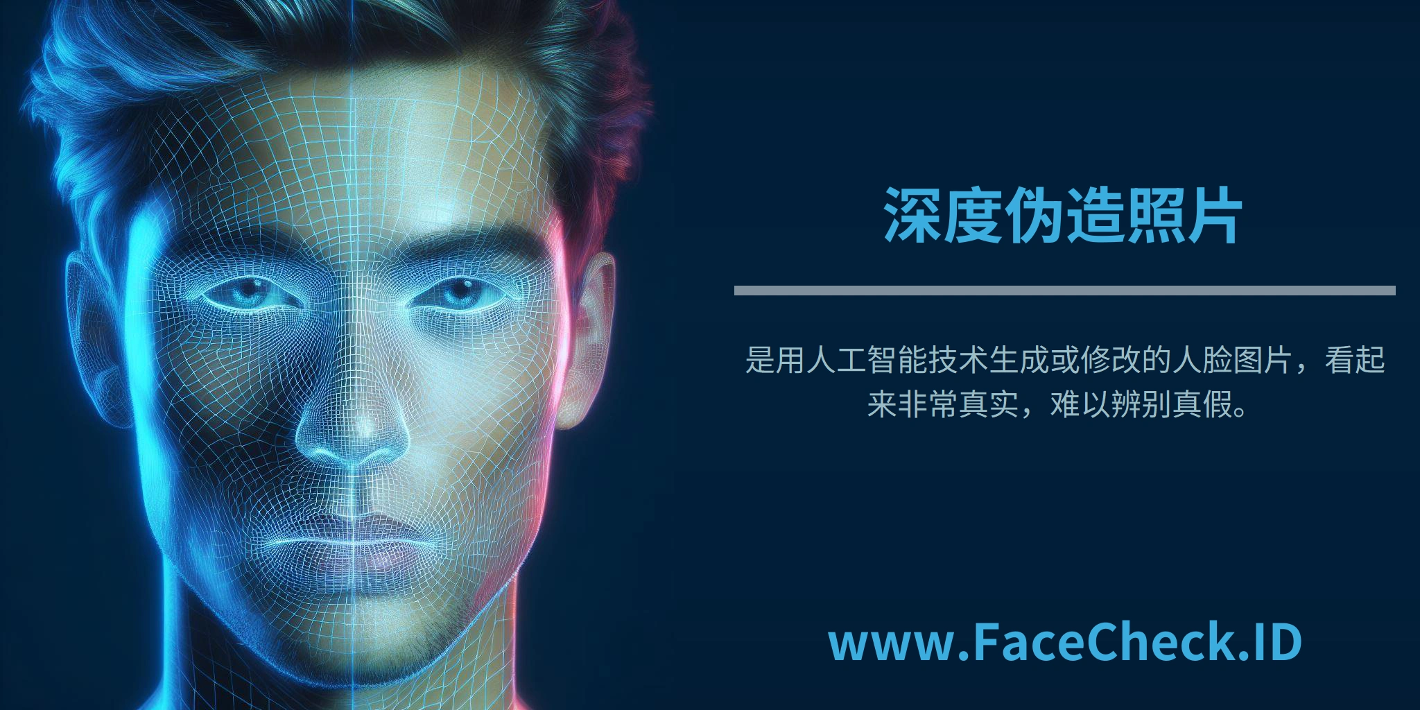 <b>深度伪造照片</b>是用人工智能技术生成或修改的人脸图片，看起来非常真实，难以辨别真假。