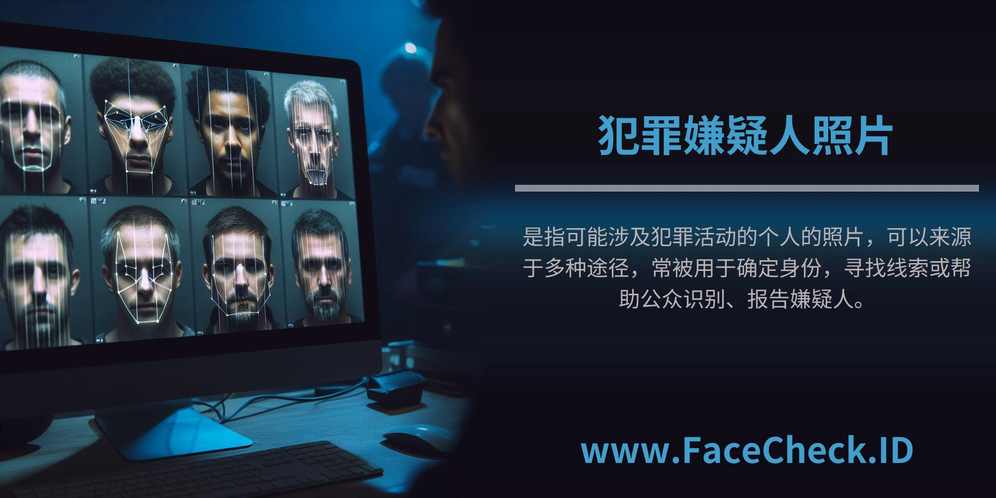 <b>犯罪嫌疑人照片</b>是指可能涉及犯罪活动的个人的照片，可以来源于多种途径，常被用于确定身份，寻找线索或帮助公众识别、报告嫌疑人。