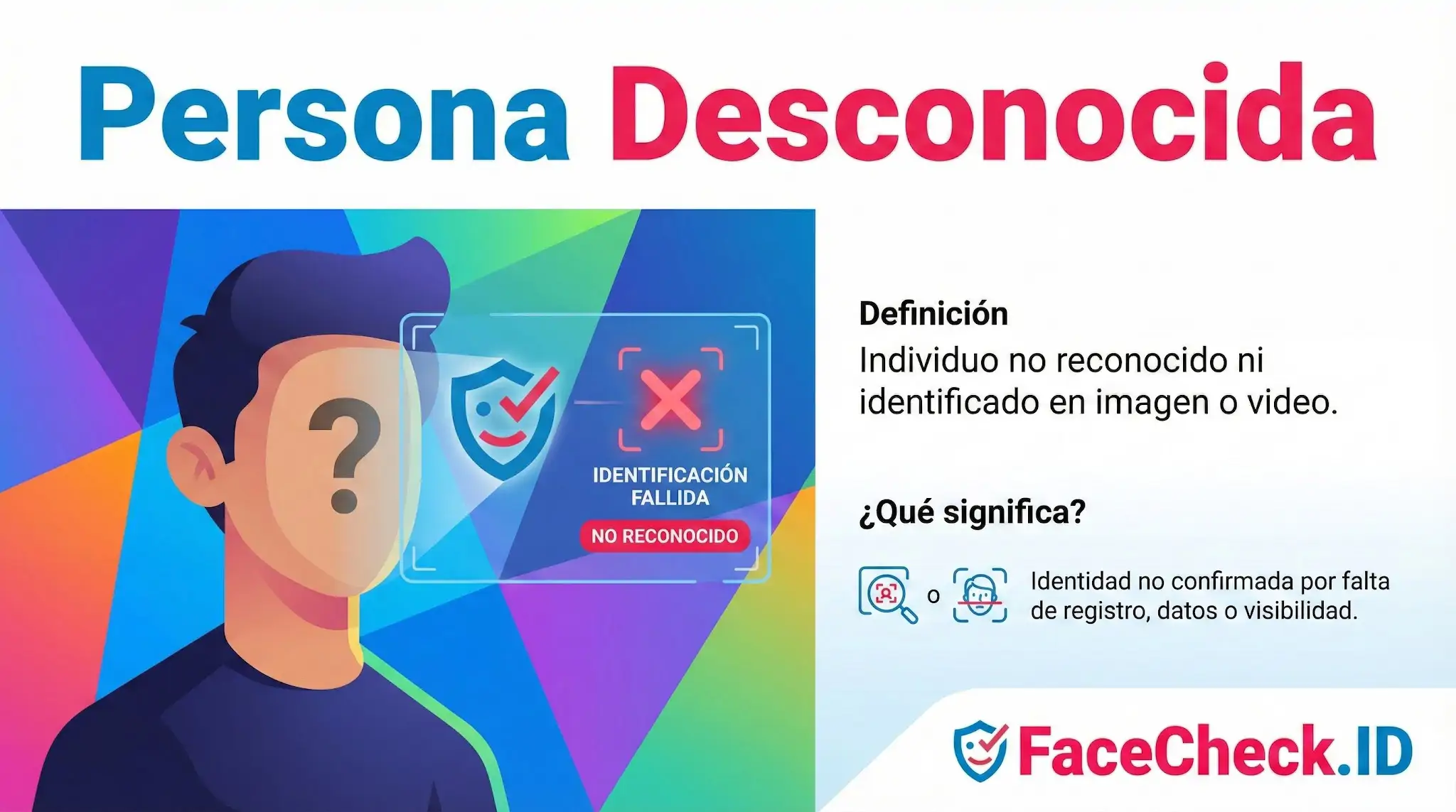 Ilustración definiendo Persona Desconocida como un individuo no identificado en imagen o video por falta de registro o visibilidad.