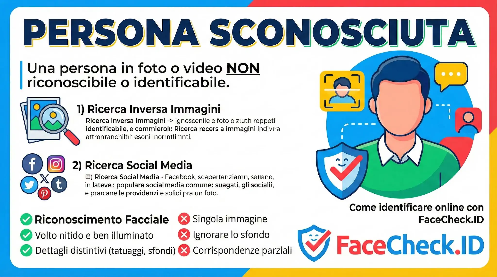 Guida FaceCheck.ID per identificare una persona sconosciuta online tramite ricerca inversa immagini, social media e riconoscimento facciale.