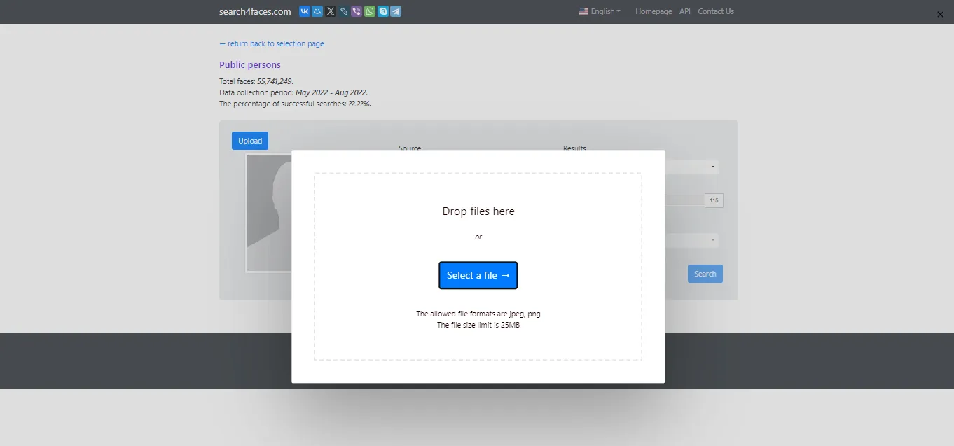 Preparing an image for search on Search4faces