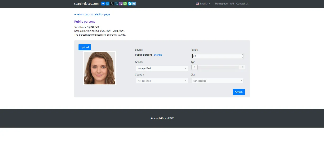 Refining search criteria on Search4faces