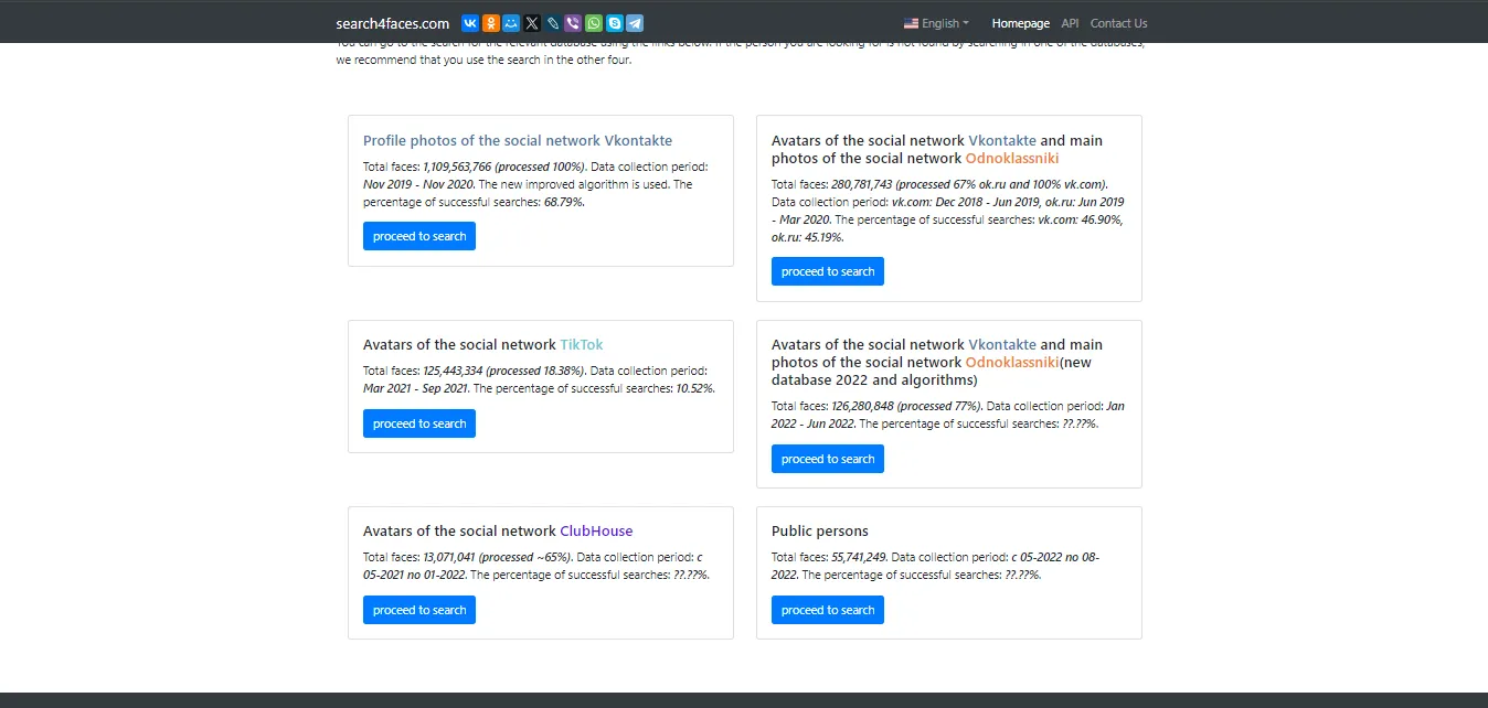 Search4faces face search options display