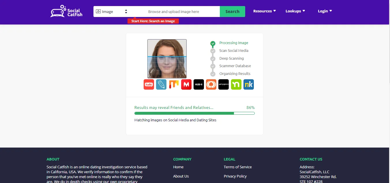 Uploading a photo for search on Social Catfish