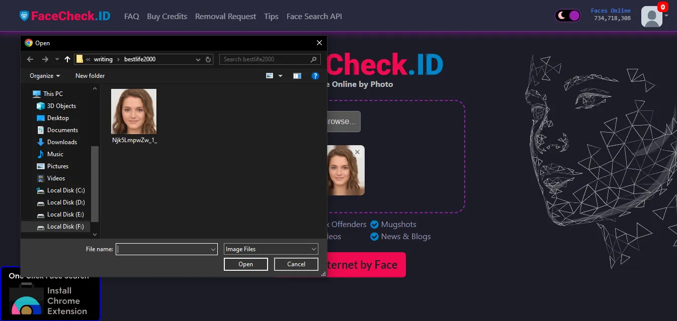Uploading a photo for facial recognition search